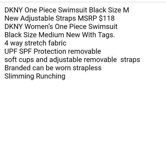 DKNY One Pc Swimsuit Woman Med Black Slimming Strapless Tummy Control New - Picture 5 of 8